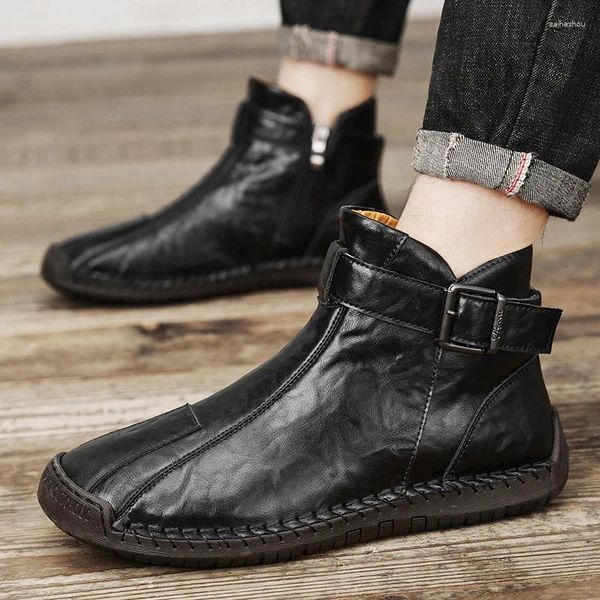 Botas Moda Inverno Homens Homens Impermeável Couro Quente Tornozelo Leve Respirável Sapatos Casuais Botas