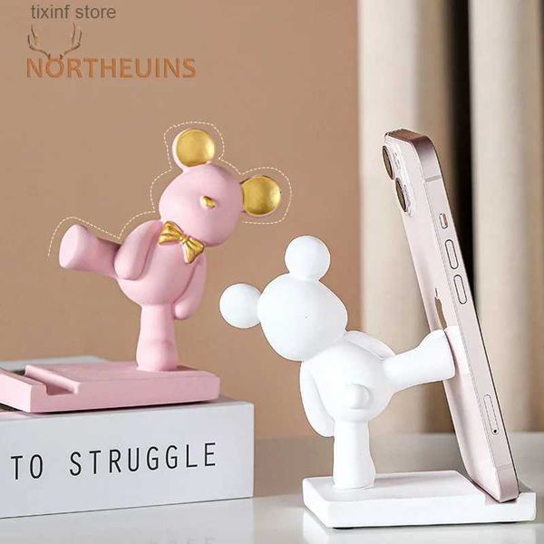 Estatuetas de objetos decorativos NORTHEUINS Resina Violent Bear Estatuetas em miniatura Preguiçoso Suporte para celular Casa Sala de estar Escritório Desktop Decoração Objeto Presente T24