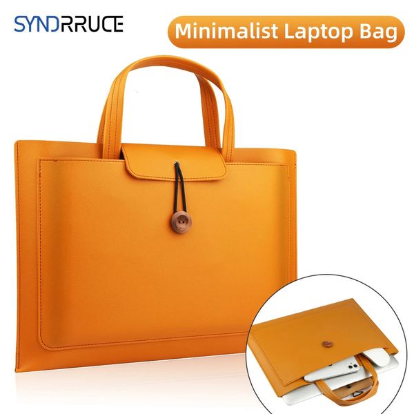 Bolsa de couro pu feminina para laptop, maleta de transporte para macbook air 133 14 156 polegadas bolsas masculinas manga de ombro 240229