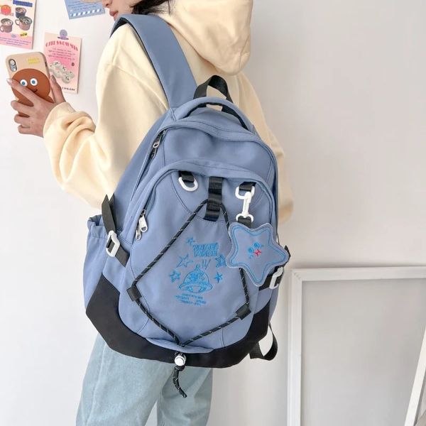 Розовые рюкзаки большой вместимости, роскошная дизайнерская сумка для женщин, школьные сумки Оксфорд на молнии с вышивкой, водонепроницаемые корейские сумки на плечо 240309