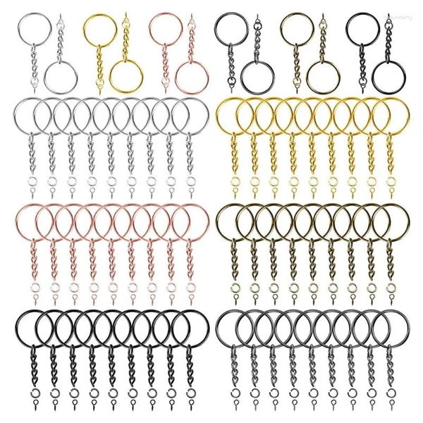 Schlüsselanhänger, 100 Stück, 25 mm, Farbe, Schlüsselanhänger, Metall, rund, gegabelte O-Ringe mit Kette, für Zuhause, Auto, Büro, Schlüsselzubehör