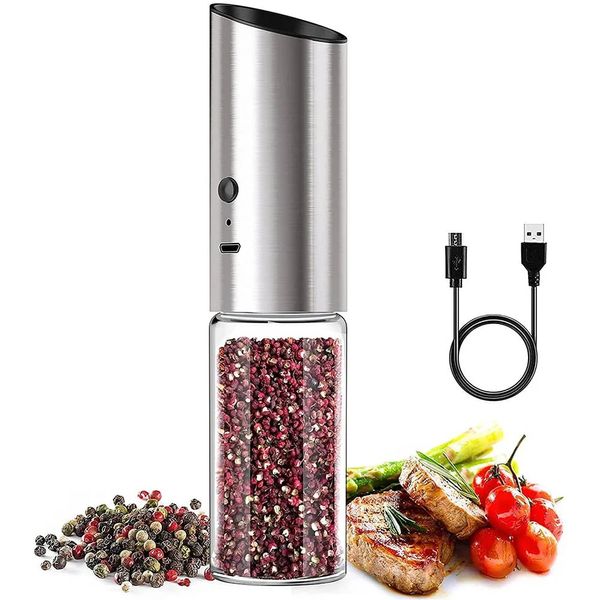 Macina sale e pepe automatico Macina spezie elettrico USB ricaricabile Wireless Peper Spice Mulini per cereali Macinazione utensili da cucina 240306