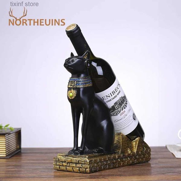 Dekoratif Nesneler Figürinler Northeuins Reçine Mısır Kedi ve Köpek Tanrısı Yaratıcı Şarap Raf Şişesi Tutucu Ev Dekorasyon Aksesuarları Modern Figürinler İç T24