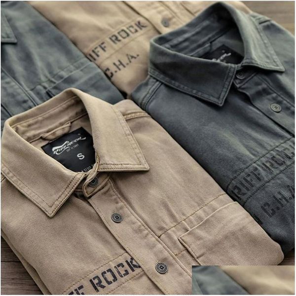 Männer Casual Hemden Frühling Hemd Mantel Für Männer Militärischen Stil Cargo Jacke Gesteppte Vintage Armee Männlich Top Kleidung Drop Lieferung appare Dhidb