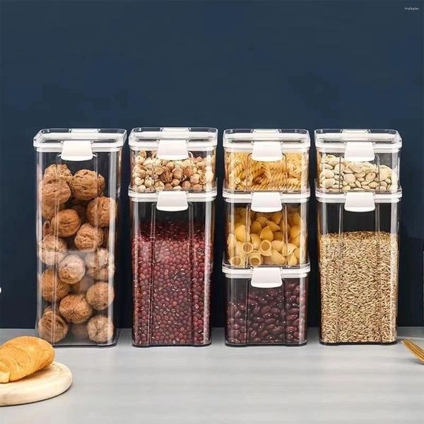 Bottiglie di stoccaggio Contenitori per alimenti ermetici Contenitori per alimenti in plastica trasparente da cucina sigillati con barattolo di noodle d'orzo e cereali vari facili