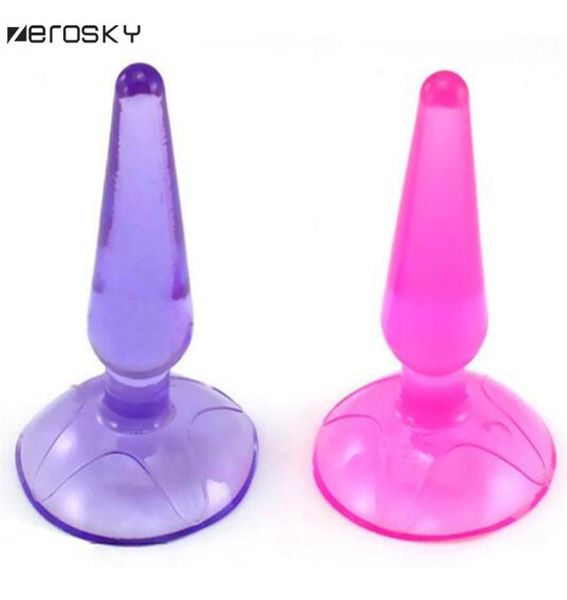 Zerosky Dildo Anal Plug Jelly Butt Plug Anal Plug Ventosa in silicone Gspot Stimolatore del clitoride Giocattoli del sesso per donna e uomo q05157878094