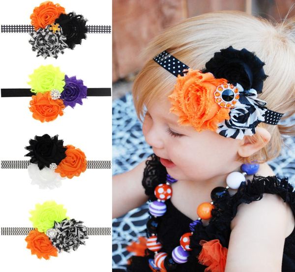 Baby Stirnbänder Halloween Schleife Stirnband Boutique Mädchen Kinder Strass Haarschmuck Shabby Stoff Haarbänder KHA5531550128