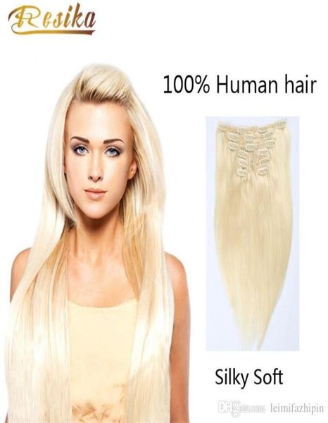 Clipe de moda reta e sedosa e sedosa e sedosa e lisa de moda em extensões de cabelo humano 7pcsset 70 110g opcional 613 Blonde Dyable8332522