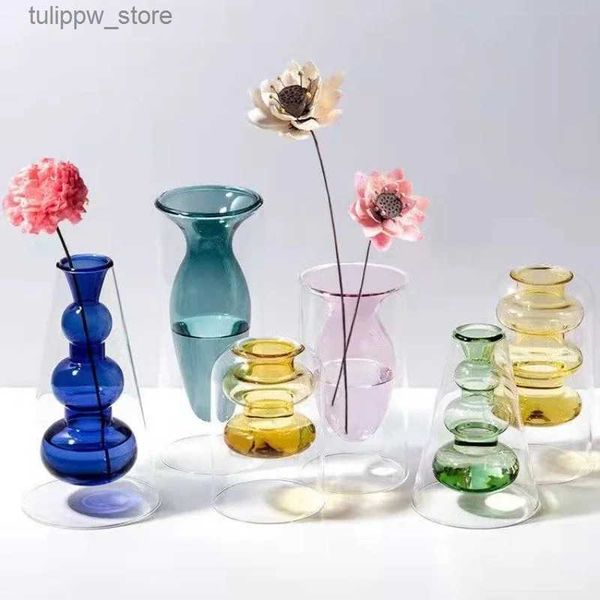 Vasos Vaso de vidro manchado sem fogo rattan aromaterapia garrafa alta decoração de borosilicato sala de estar arranjo de flores hidroponia L240309