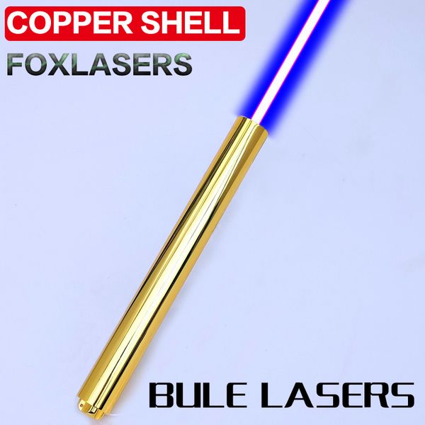 FOXLASERS Version aus reinem Kupfer, 2 W/4 W, blaue Laser-Taschenlampe, Laseranzeige, Aufladen, Outdoor-Guide, Laserstift, 450 nm, seltsamer Geschenk-Laserpunkt, 18650 Lithium-Batterie