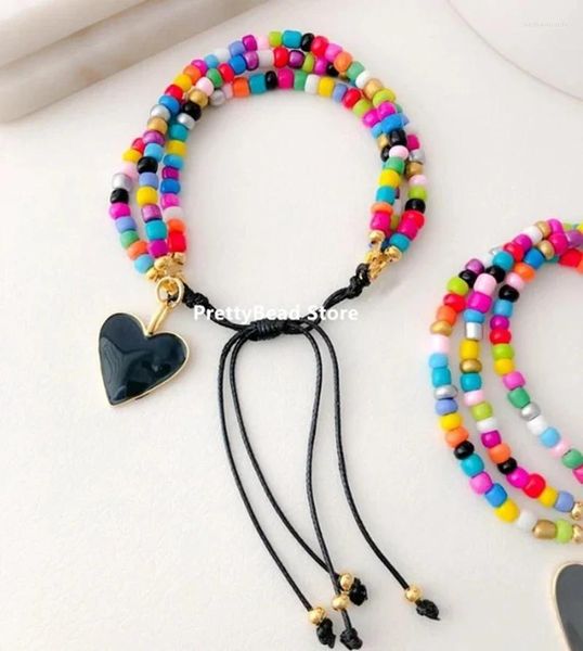 Braccialetti con ciondoli 5 pezzi moda colorato amore cuore braccialetto con ciondolo perle di vetro gioielli regolabili vita quotidiana delle donne