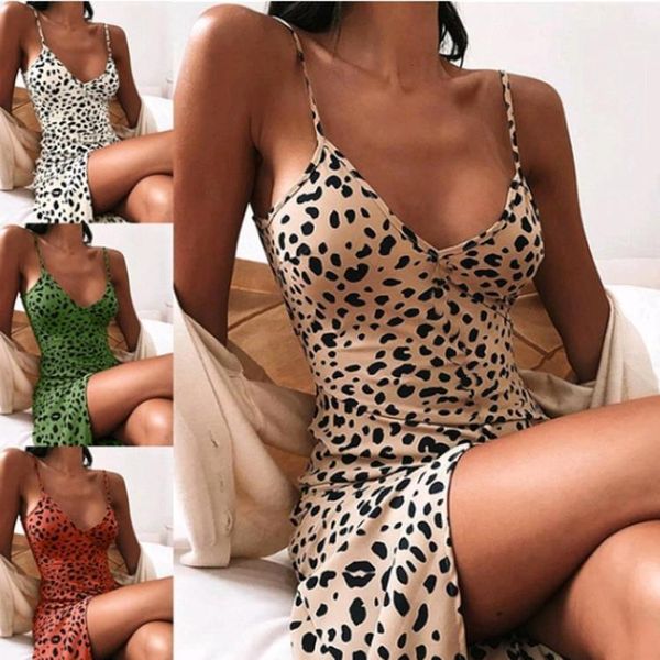 Şık seksi kadınlar kentsel gece kulübü parti gece elbise leopar baskı ince fit pullu askıda sıkı oturan kısa etekler artı boyut S-5XL