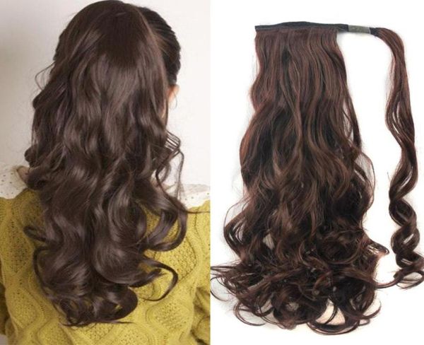 Rebeauty cabelo 20 polegadas longo ondulado envoltório em torno de postiços cabelo falso extensões de rabo de cavalo fibra de alta temperatura cabelo sintético extensi2559202