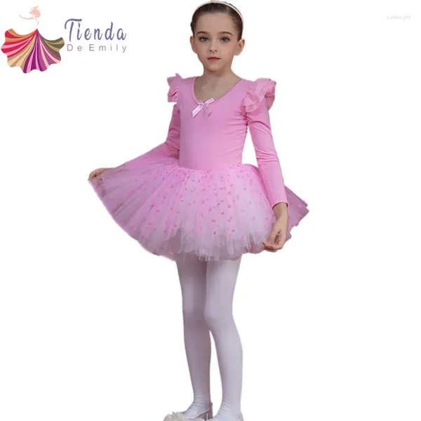 Bühnenkleidung Kinder, klassischer Langarm-Trikot, Tanz-Ballettkleid, Tutu-Rock, Gymnastik-Ballerina-Outfit für Mädchen (Kleinkind/kleines Kind/großes Kind)