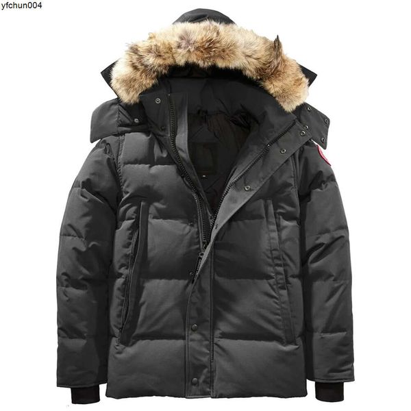 Jaqueta masculina de alta qualidade, casaco de ganso, pele de lobo grande real, canadense, wyndham, sobretudo, roupas, estilo fashion, inverno, parka wad7