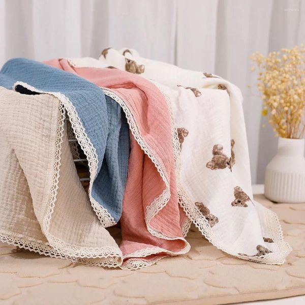 Одеяла, двухслойное муслиновое пеленание, хлопковое детское кружевное одеяло для новорожденных, постельное белье для мамы и ребенка