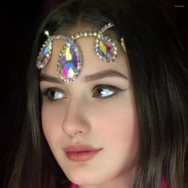 Saç klipsleri taş rhinestone damla alnın baş zinciri mücevher göbek dansı tiaras aksesuarları kadınlar için lüks kristal kafa bandı