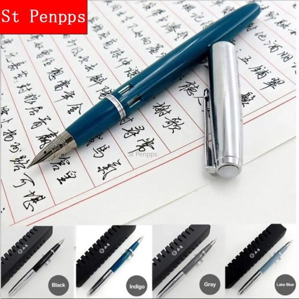 St Penpps 601A Vacumatic Fountain Pen Pistão Tipo Caneta de tinta Tampa de prata F/M/Fude Nib Papelaria de negócios Material escolar de escritório 240227