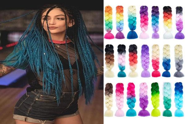 24-дюймовые Jumbo Braids Длинные синтетические плетеные волосы Ombre Jumbo крючком Блондинка Розовый Синий Серый Наращивание волос African8815141