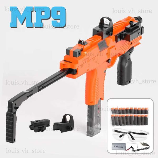 Silah Oyuncaklar MP9 Toy Gun Elektrikli Köpük Dart Patlama Tabancası Yumuşak Kurşun Subchinegun Otomatik Arka Yetişkin Erkek Açık Hava Oyunları T240309