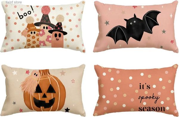 Fronha de Halloween caso abóbora bolinhas capa de almofada para sofá linho cintura caso 30X50cm T240309