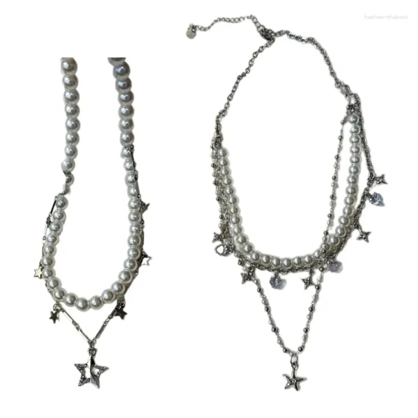 Collane con ciondolo Elegante collana con stella in zirconi Perle e perline Catene da collo Ornamento scintillante 40GB