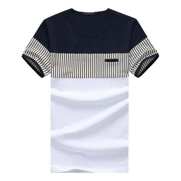 Мужская футболка в полоску из 95% хлопка, 5% спандекса, с короткими рукавами, летняя темно-синяя, белая, качественная, с круглым вырезом, мужская модная мужская футболка с круглым вырезом 240301