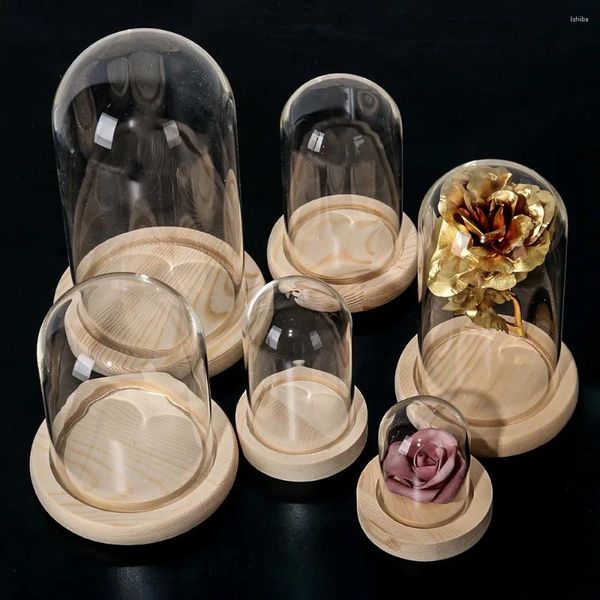 Bottiglie di fiori in vetro Display Cloche Decorazioni per la casa Vasi Campana Bottiglia con base in legno Scatola di copertura antipolvere Immortale