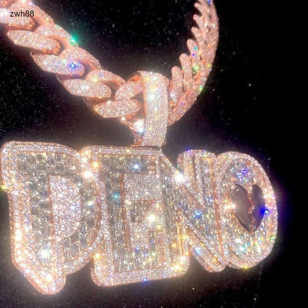 Designer de jóias Deno Hip Hop Personalizado Moissanite Chain Pingente Fabricação 925 Nome da letra de prata 18k Gold Diamond Cz Custom PendantHipHop