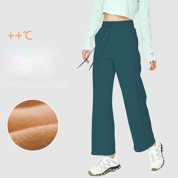 LU-014 Peluş Yoga Pantolon Sıcak Düz Bacak Spor Kadın Taytlar Sıradan Çok Yönlü Geniş Bacak Kalın Sağlık Taytları