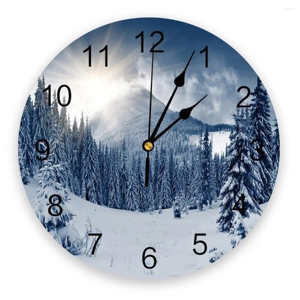Настенные часы, снежные горы, растения, лесные часы, современный дизайн, украшение для гостиной, кухни, немые часы, домашний декор интерьера