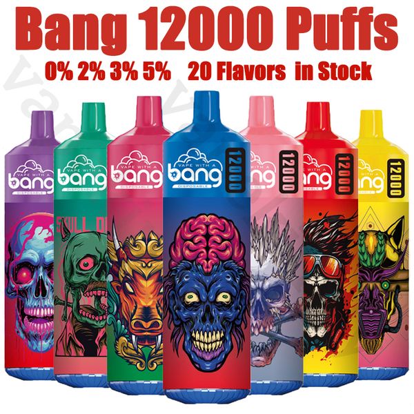 Bang 12000 Puff Vape monouso e sigaretta Puff 12k 0% 2% 3% 5% 20ML Pod preriempito Mesh Coil 650mAh Batteria ricaricabile 20 gusti Vaper Pen Spedizione gratuita