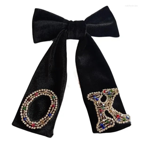 Spille Retro Papillon in velluto nero Strass Tessuto tinta unita Bowknot Spilla Collare Spille Stile college Cravatta Gioielli di lusso Regali