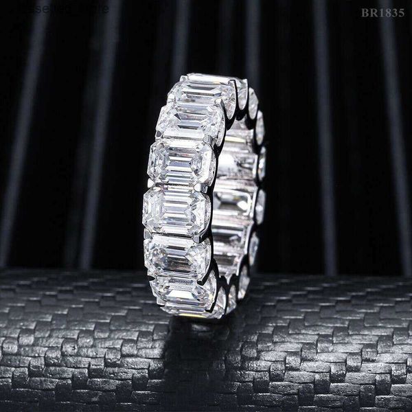 Kolye Kolyeler Bling Sterling Sier Emerald Cut D VVS Moissanite Elmaslar Küme Parmak Yüzük Erkekler L240309