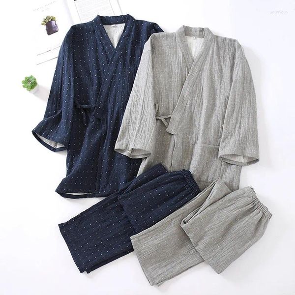 Männer Nachtwäsche Frühling Herbst Männer Japanische Pyjama Sets Männliche Baumwolle Spa Robe Boxer Kimono Roben Hause Hombre Kleidung