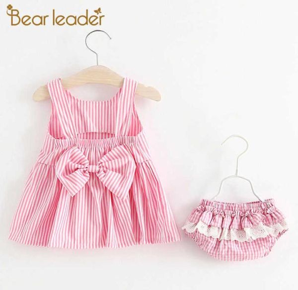 Bear Leader Gestreifte Kleidungssets für Babys, Mädchen, für den Sommer geboren, Jungen, Schleife, Kleid und Höschen, Outfit, niedliche Kleinkinderkleidung 2107087839534