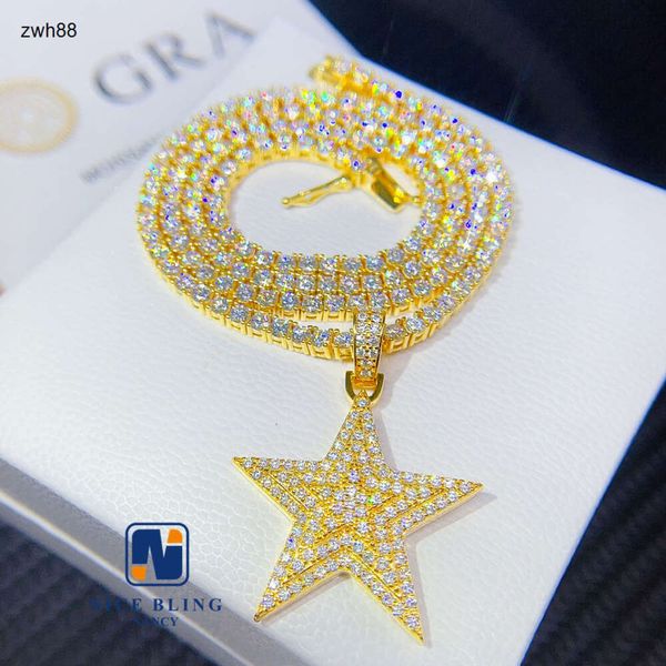 Designer de jóias entrega rápida S925 venda quente jóias hiphop VVS moissanite passar testador de diamante GRA estrela forma pingentes charmsHipHop
