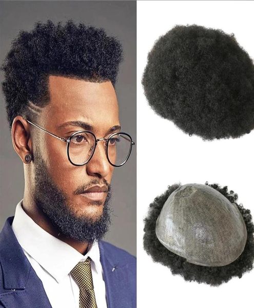 6mm Afro Kinky Curly Haarteile Perücke Men039s Perücken Vollhaut PU Toupet Männer Kapillarprothese Haareinheit Ersatzsystem1317967