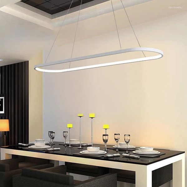 Lustres Nordic Lâmpadas LED para sala de jantar Home Bar Table Light Creative Counter Long Oval Designer