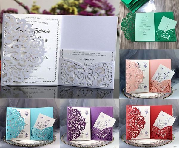 Cartões de convite de casamento kits flor de primavera corte a laser bolso cartão de convite de noiva para festa de aniversário de graduação de noivado 2701880