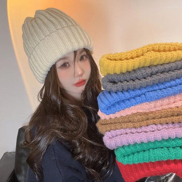 Berets Koreanische Frauen Einfarbig Vielseitig Acryl Hut Herbst Winter Warme Ohr Schutz Schädel Hüte Männer Outdoor Gestrickte Beanie Bonnet