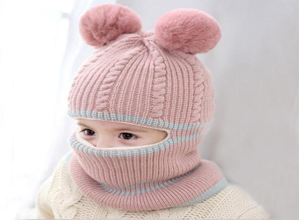 Novo inverno chapéu do bebê pom pom malha crianças gorros para crianças menina e menino chapéu de inverno cachecol máscara duplo forro quente grosso caps9655495