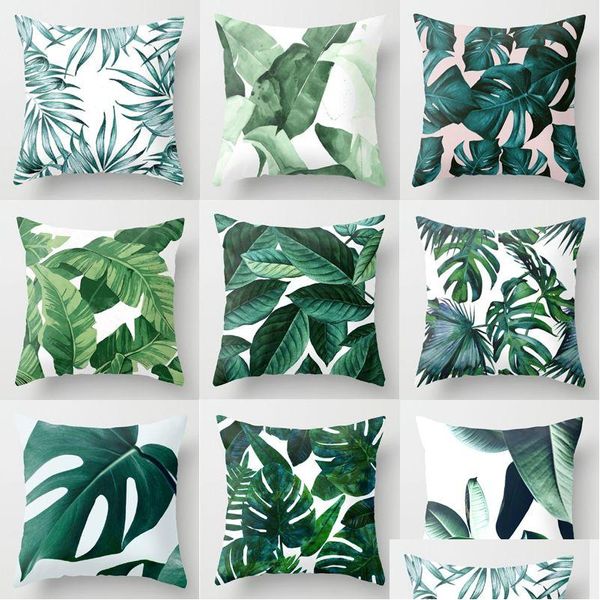 Kissen/Dekokissen Dekorative Kissen Nordic Tropical Plants Print Kissen Er Polyester Wurfkissen Sofa Home Decor Kissenbezug Dhkhh