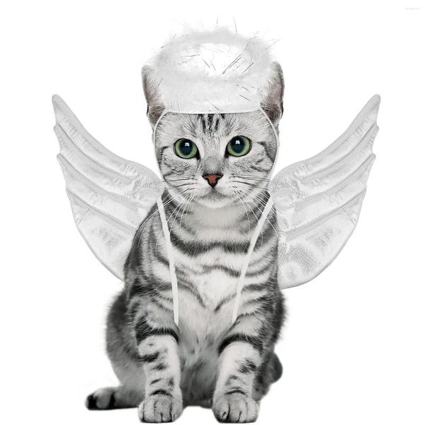 Trajes de gato Popetpop Halloween Angel Wings Forma Pet Costume Makeover Roupas Fantasia Cosplay Suprimentos para o Natal