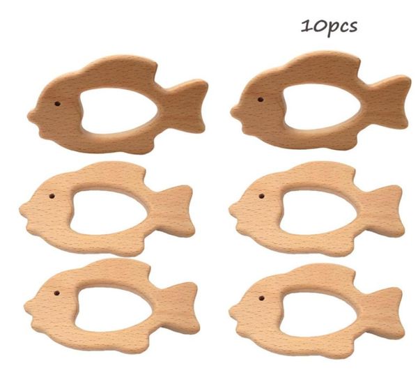 10 stücke Holz Fisch form Beißringe Natur Baby Zahnen Spielzeug Organische Holz Zahnen Halter Pflege Baby Beißring Schnuller5610663