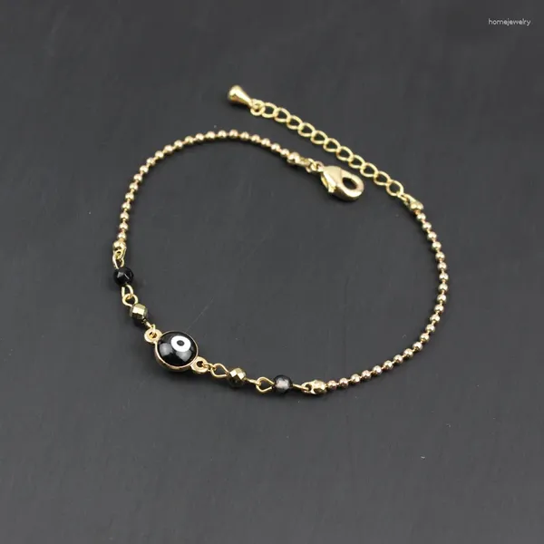 Braccialetti a maglie Gioielleria di moda Regalo per donna Catena con perline rotonde di alta qualità Placcato in oro 18k Vernice fronte-retro Occhio del diavolo nero