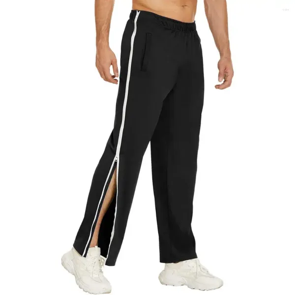 Calças masculinas respirável calças largas ajuste solto zíper lateral esporte ginásio treinamento corredores com largo para confortável