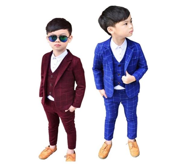 Официальная одежда из 3 предметов для маленьких мальчиков, красивый детский клетчатый костюм на заказ, детские свадебные штаны, костюмы для мальчиков6410643