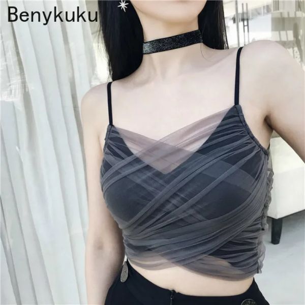 Camis Sommer Gothic Straße Chic Sexy Club Punk Schwarz Grau Leibchen Geraffte Sling Cami Tank Tops Frauen Mode Goth Crop top Sexy Mujer