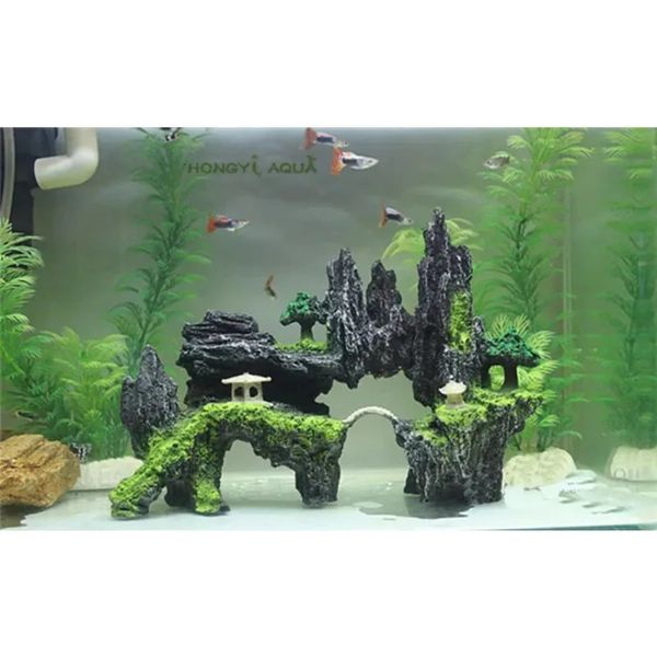 1 peça resina largesmall tamanho rockery pedra tanque de peixes paisagismo decoração do aquário montanha escondendo caverna suprimentos para animais de estimação 240226